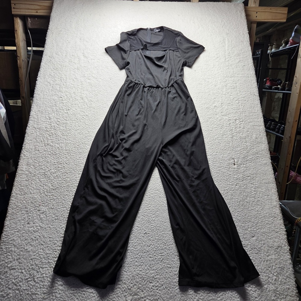 Cider Jumpsuit Womens Plus 1X Black Short Sleeve Crew Neck Wide Leg Stretch